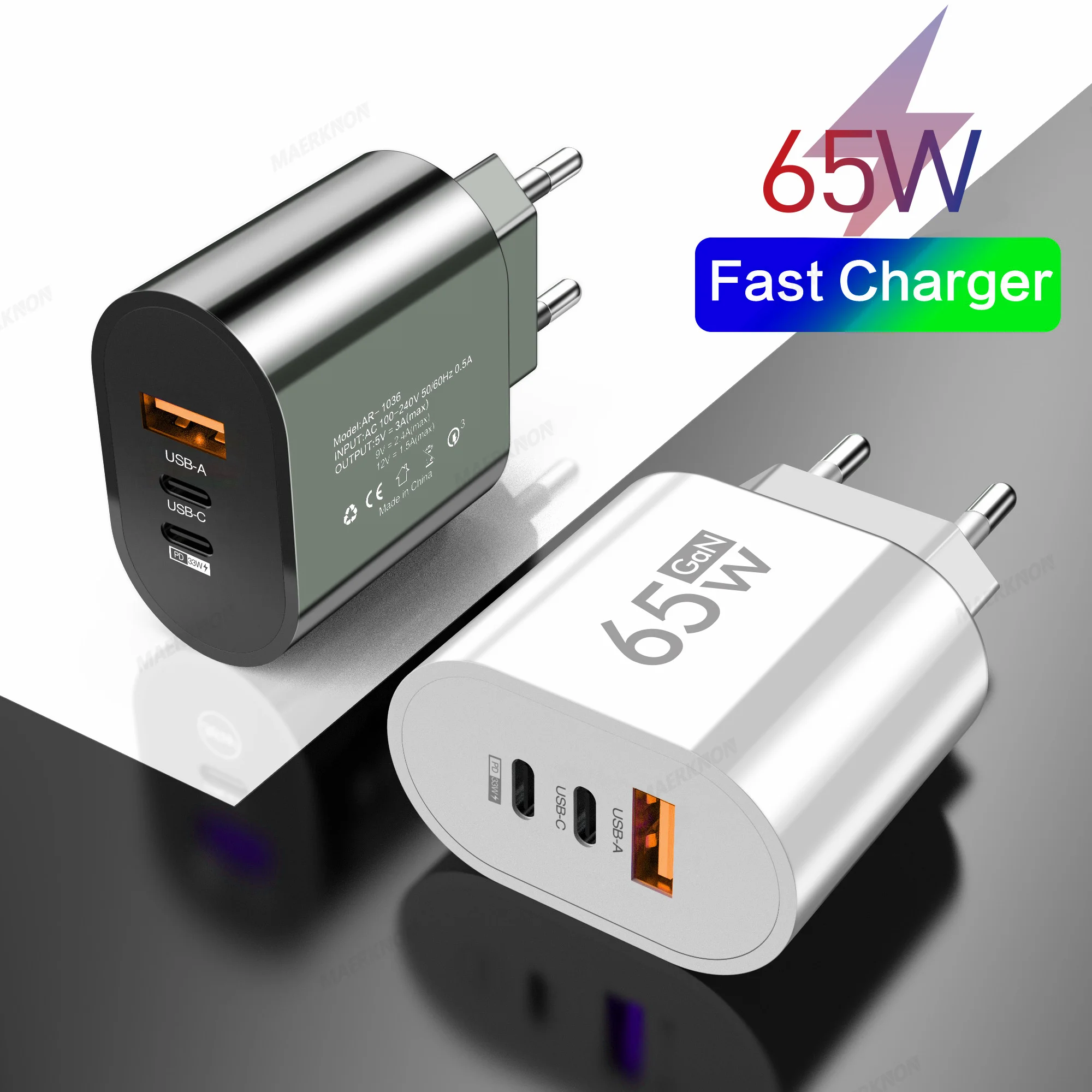 65W GaN USB Charger Fast Charging Type C Quick Charge Mobile