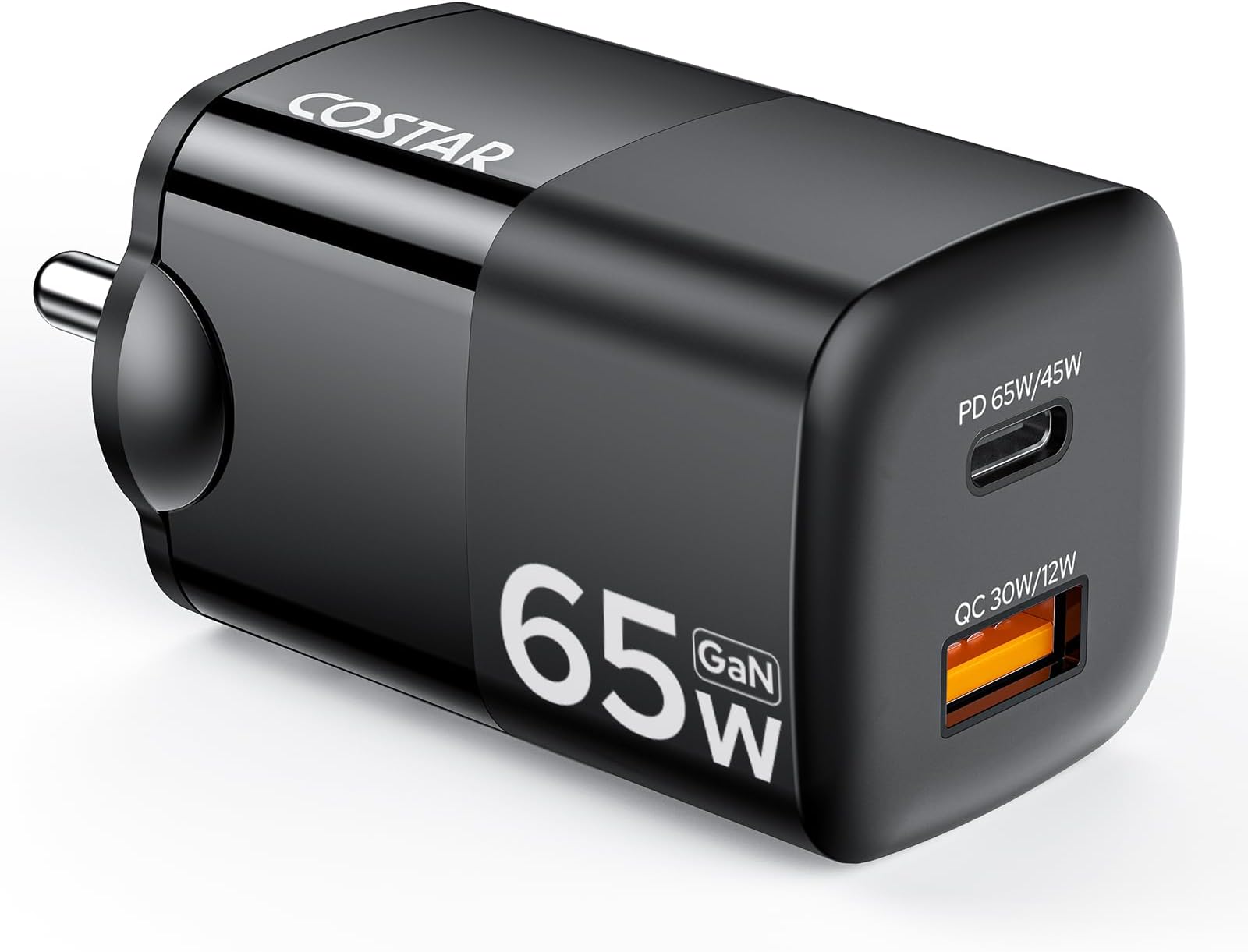 Costar 65W GaN Dual Port Fast Charger QC/PD, 2 in 1 USB & Ty