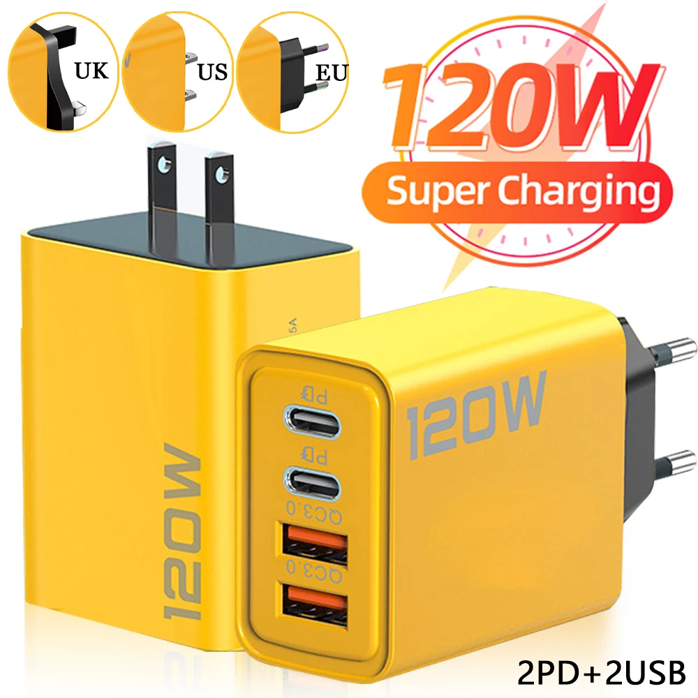 Fast-Charging-120W-4-Ports-Mobile-Phone-Charger-QC-USB-Type-
