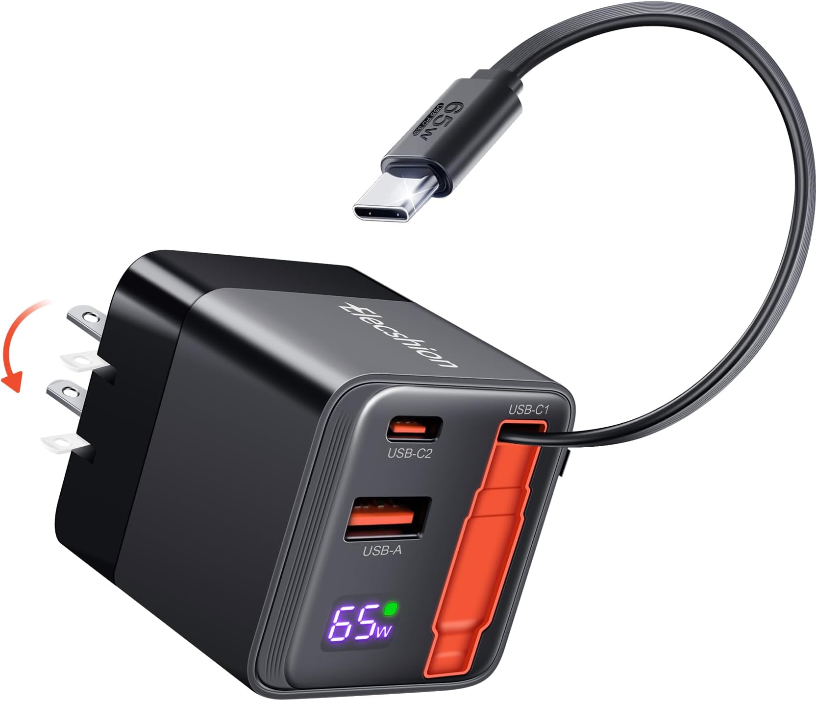 MFish 65W GaN Fast Wall Charger Block with 2 USB-C & 1 USB