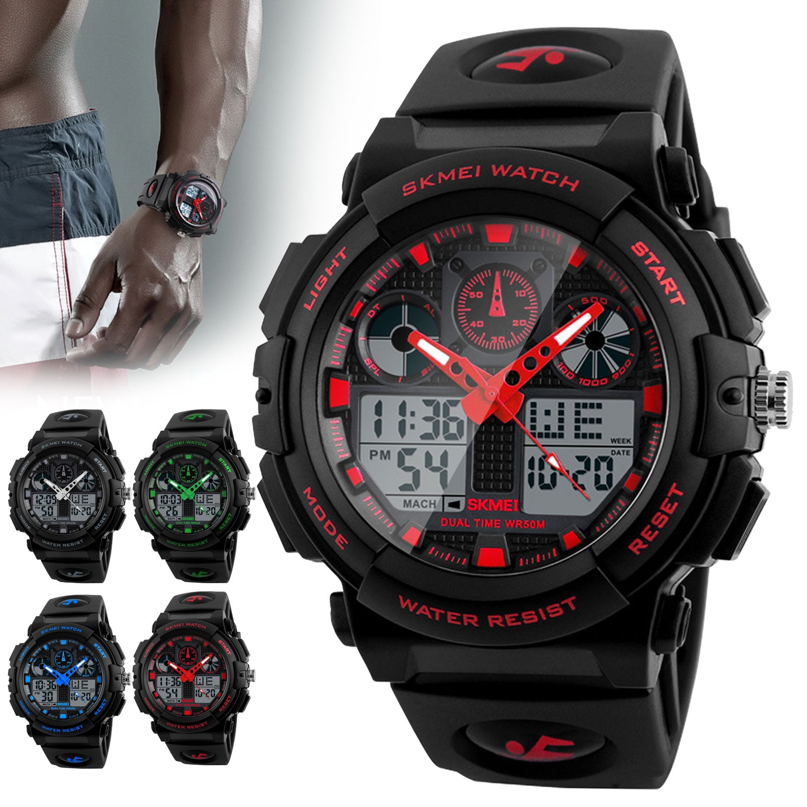 Men's Digital Sports Watch, Large Face Waterproof Wrist Watc