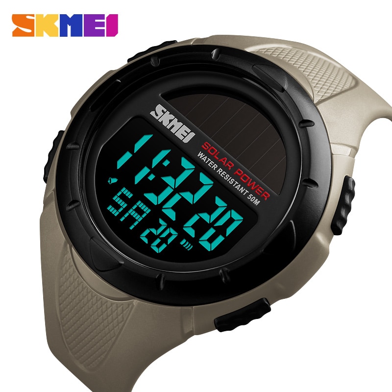 SKMEI Men Sports Watches Solar Power Waterproof LED Digital