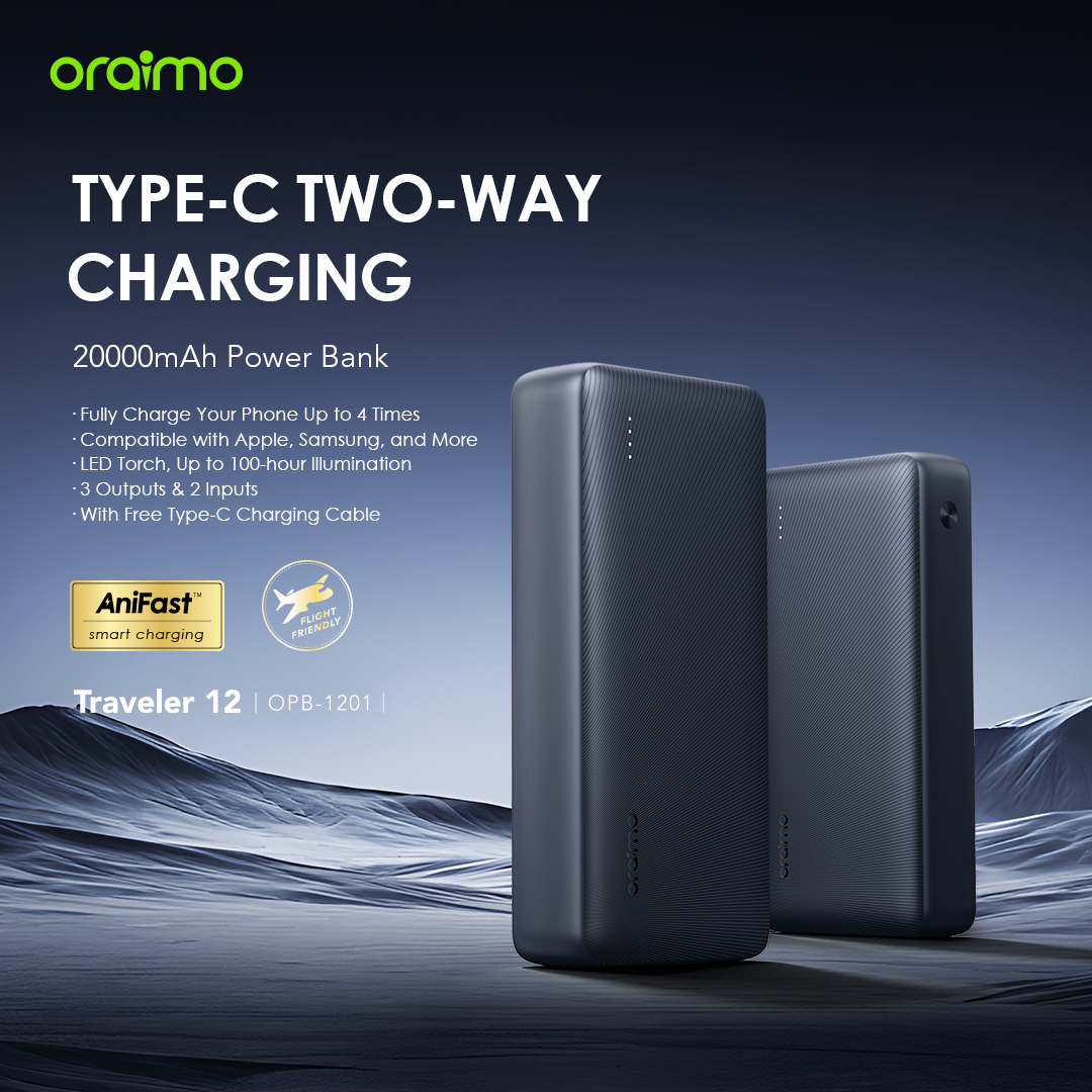 Oraimo oraimo traveler 12 20000mah 12w fast charge type c 2 way pow