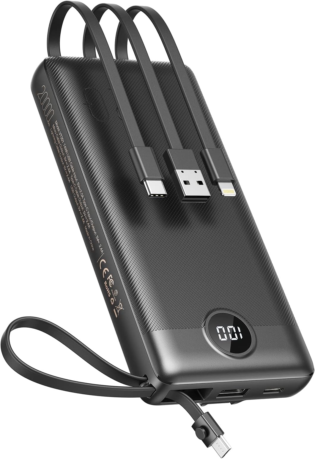 VEEKTOMX Power Bank with Built-in Cables, 20000mAh USB C Por