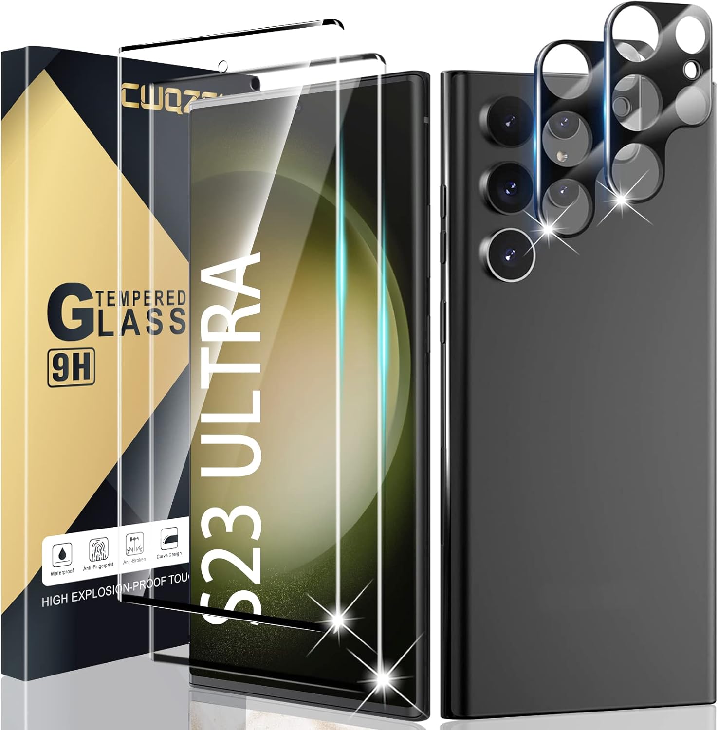 CWQZGUF Galaxy S23 Ultra Screen Protector 2+2 Pack Camera