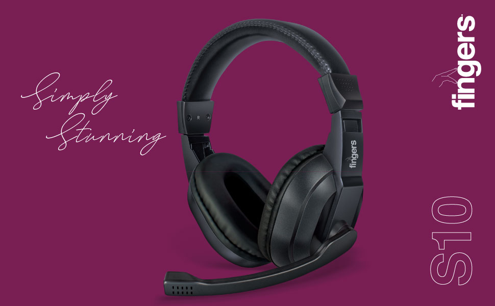 FINGERS S10 Wired On Ear Headphones with Adjustable Mic (Bla